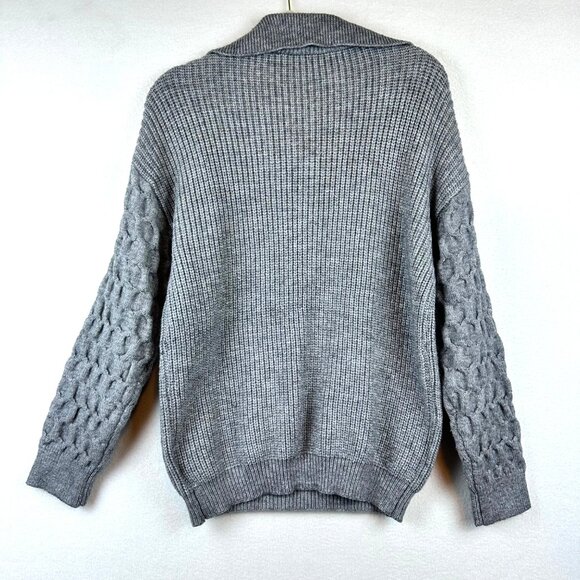 Gray Womens Chunky Knit Quarter Zip Sweater Size M Grandmacore Slouchy Comfy - Picture 11 of 11
